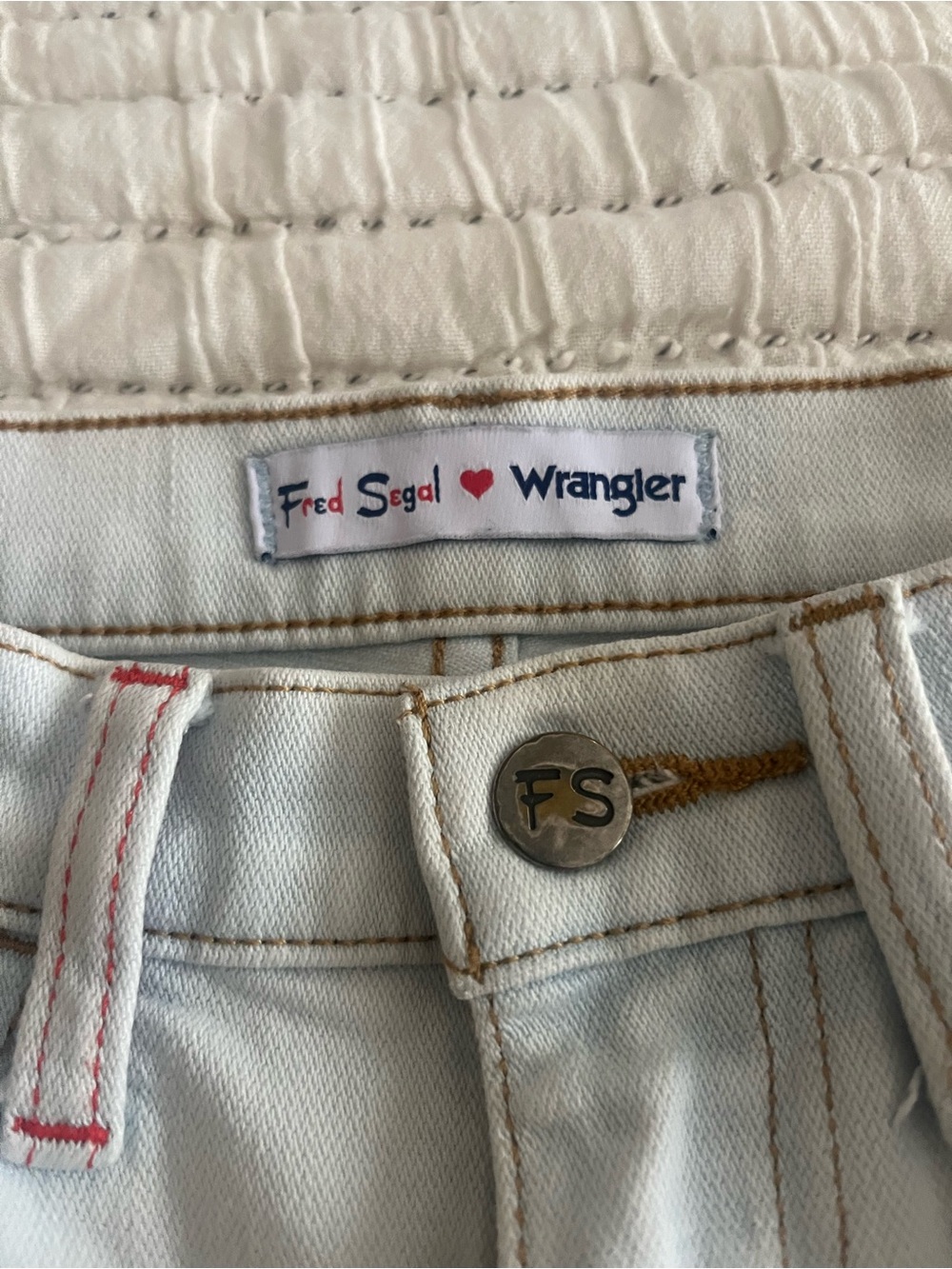 Wrangler Cream Jeans with Tan Stitching